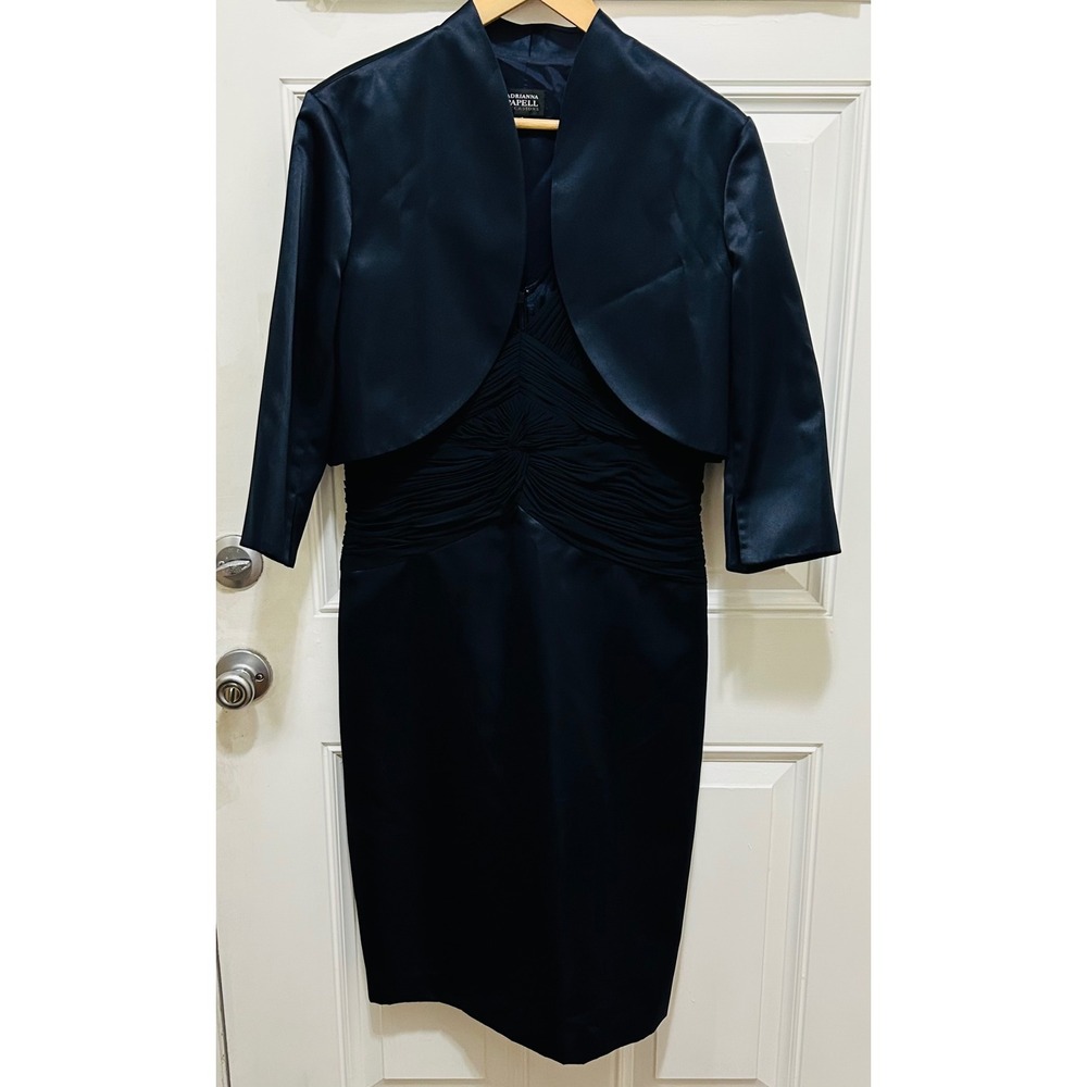Adrianna Papell Occasions Navy Blue Ruched Sheath Dress & Bolero Jacket Set‎ 16